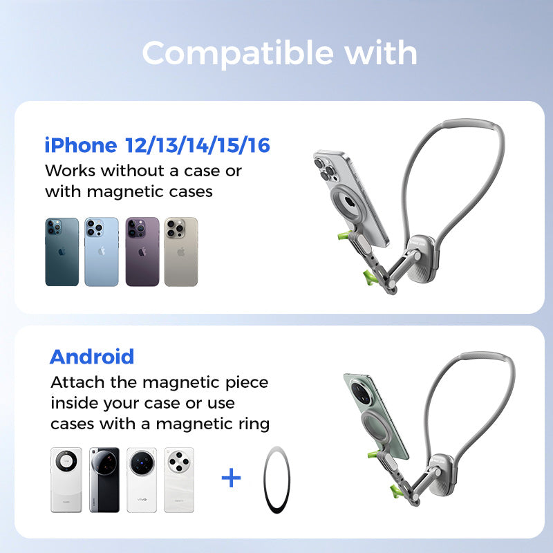 MAGIC JOHN Magnetic Neck Mount Phone Holder with 360° Adjustable & Wearable