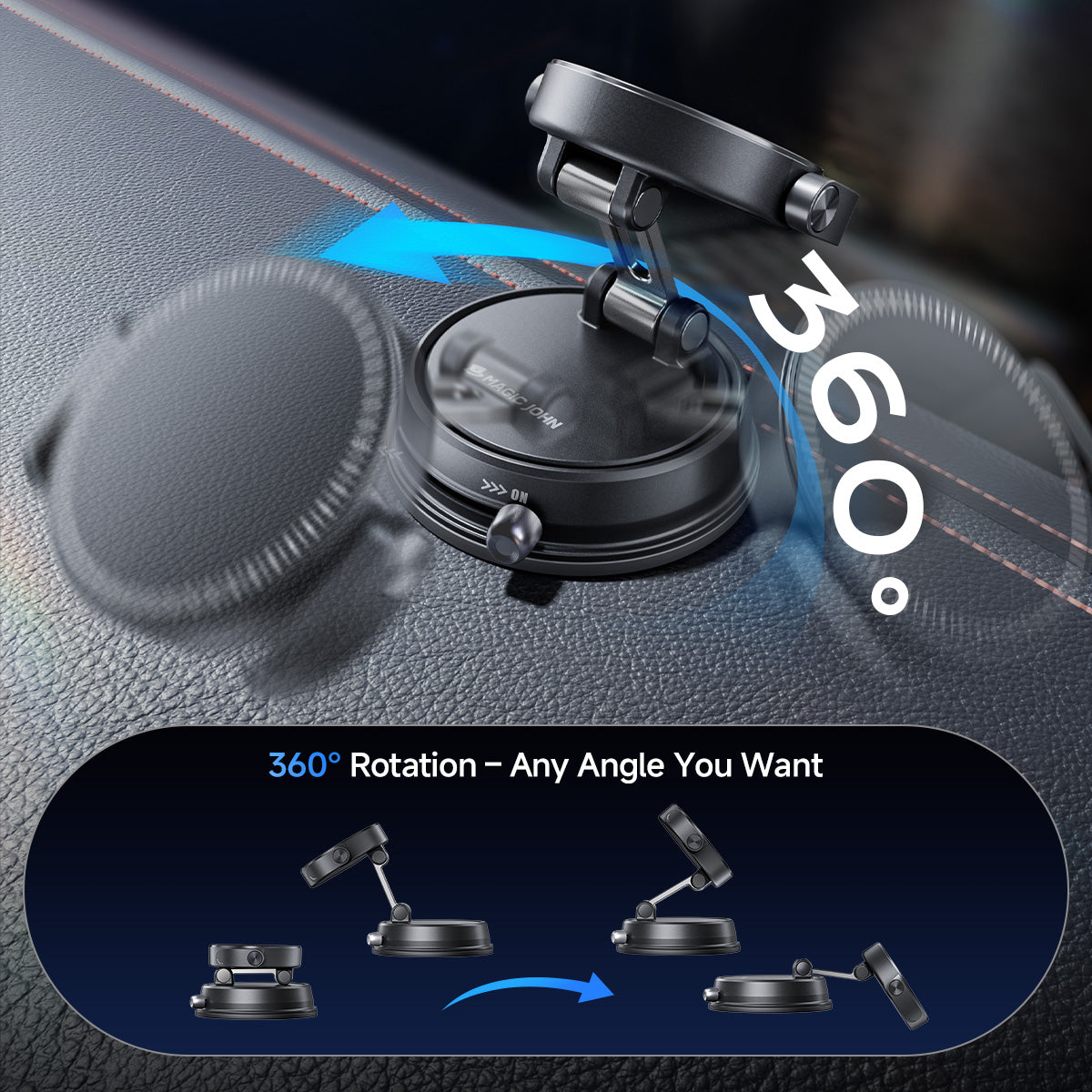 MAGIC JOHN 360° Adjustable Clip-On Car Magnetic Phone Holder