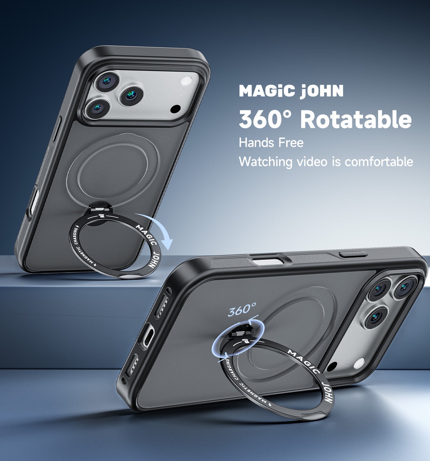 MAGIC JOHN 360° Invisible Magnetic Stand iPhone 17/ Air/ Pro/ Pro Max Case