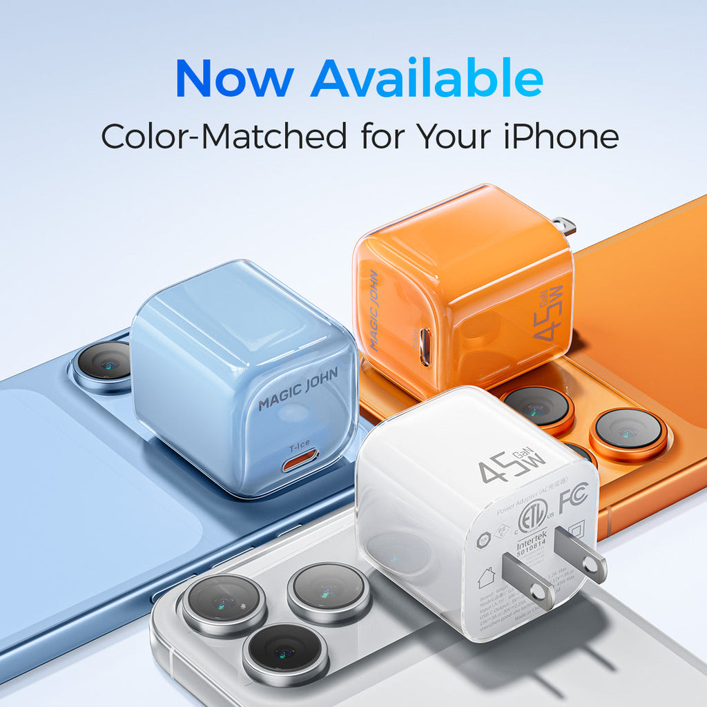 MAGIC JOHN 45W USB-C Fast Charger-Compact Power Adapter for iPhone 17/16/15 Pro Max/Air