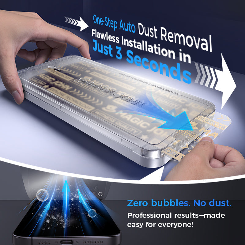 MAGIC JOHN 3rd Generation Screen Protector for iPhone 17/Air/Pro/Pro Max- Automatic Dust Free Eco-Friendly Protection