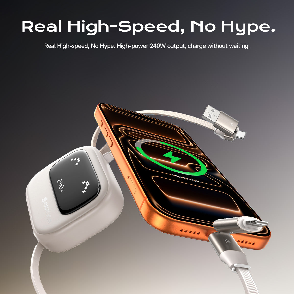 MAGIC JOHN 4-in-1 Retractable 240W Fast Charging Cable