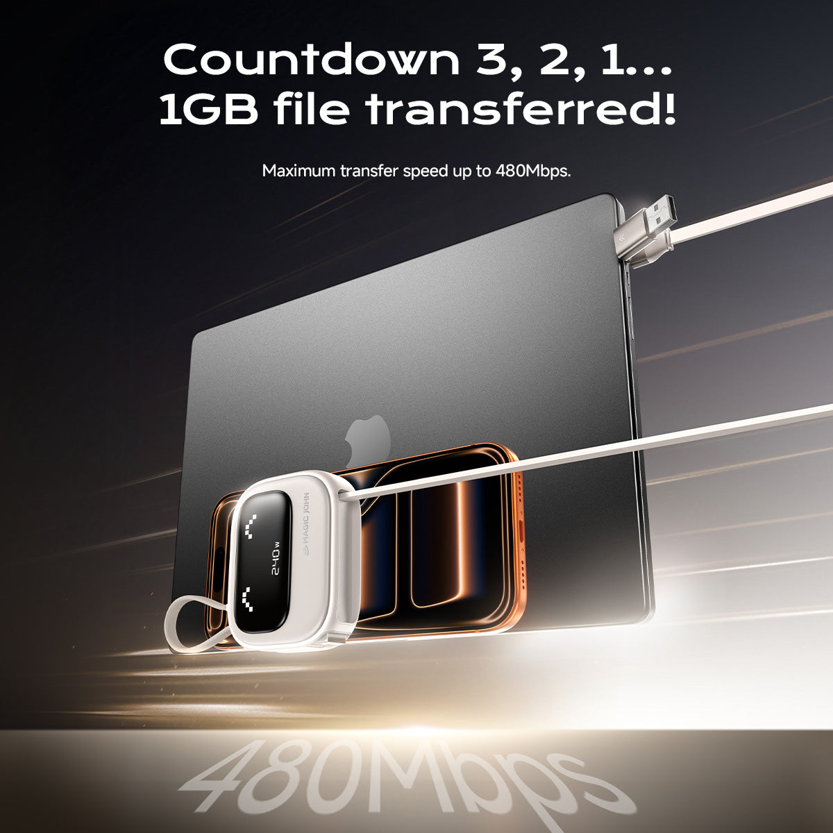 MAGIC JOHN 4-in-1 Retractable 240W Fast Charging Cable