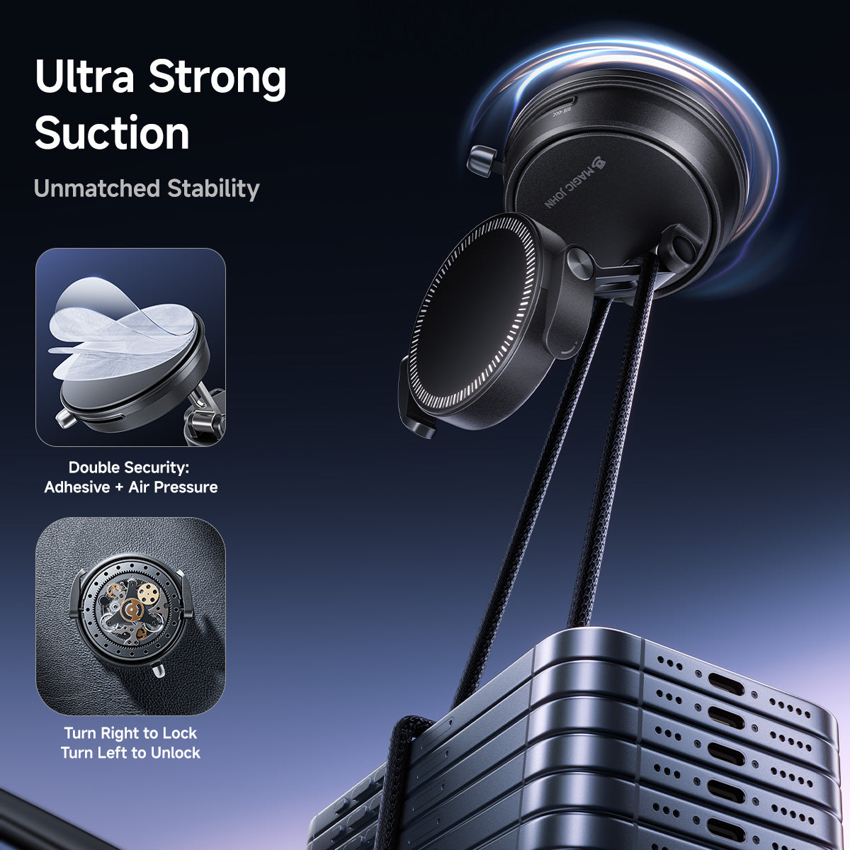 MAGIC JOHN 360° Adjustable Clip-On Car Magnetic Phone Holder
