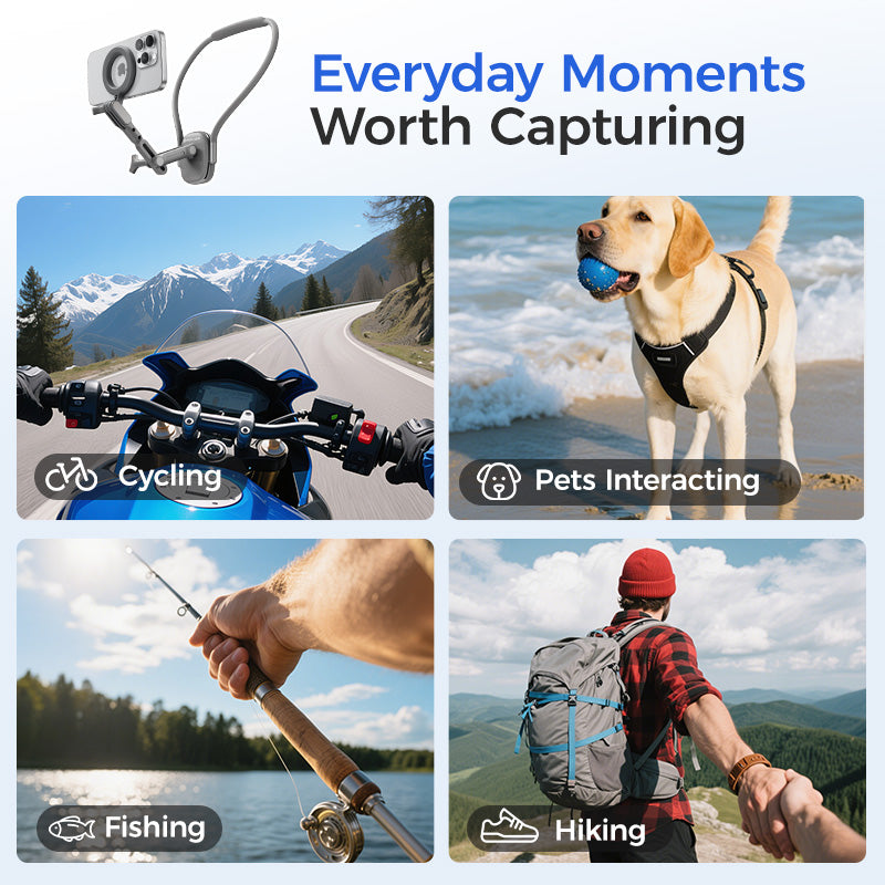 MAGIC JOHN Magnetic Neck Mount Phone Holder with 360° Adjustable & Wearable
