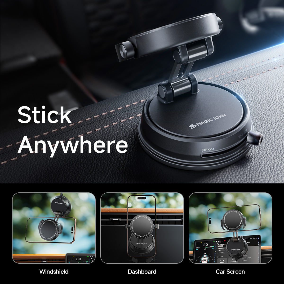 MAGIC JOHN 360° Adjustable Clip-On Car Magnetic Phone Holder