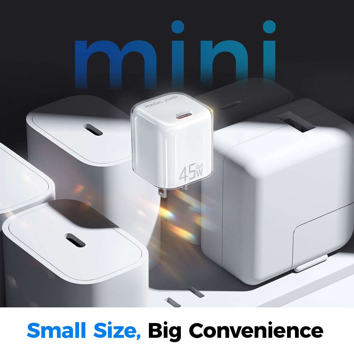 MAGIC JOHN 45W USB-C Fast Charger-Compact Power Adapter for iPhone 17/16/15 Pro Max/Air