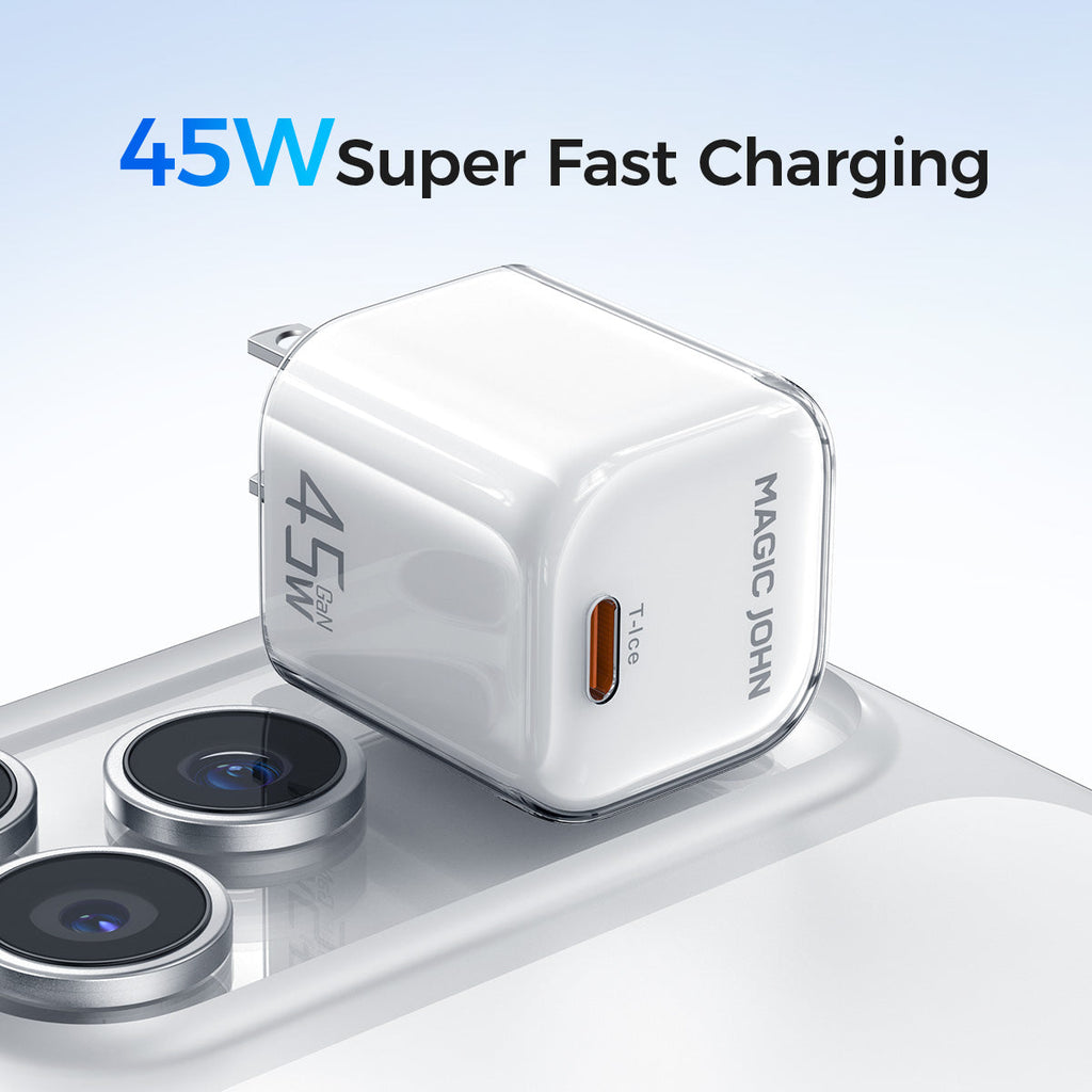 MAGIC JOHN 45W USB-C Fast Charger-Compact Power Adapter for iPhone 17/16/15 Pro Max/Air