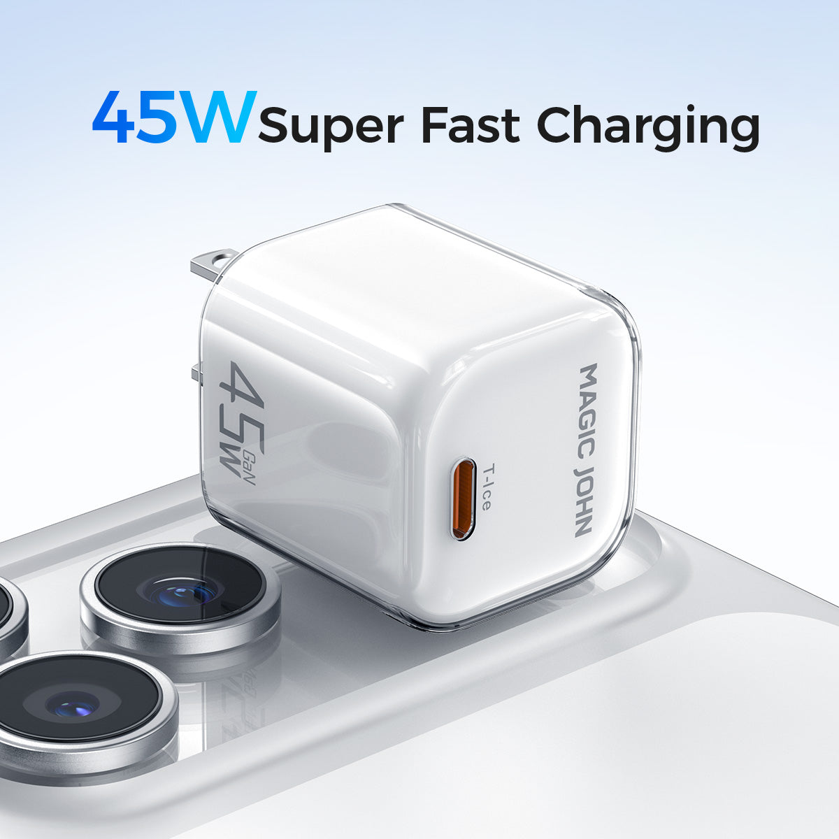 MAGIC JOHN 45W USB-C Fast Charger-Compact Power Adapter for iPhone 17/16/15 Pro Max/Air