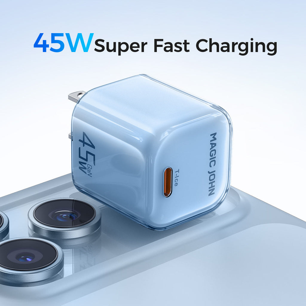 MAGIC JOHN 45W USB-C Fast Charger-Compact Power Adapter for iPhone 17/16/15 Pro Max/Air