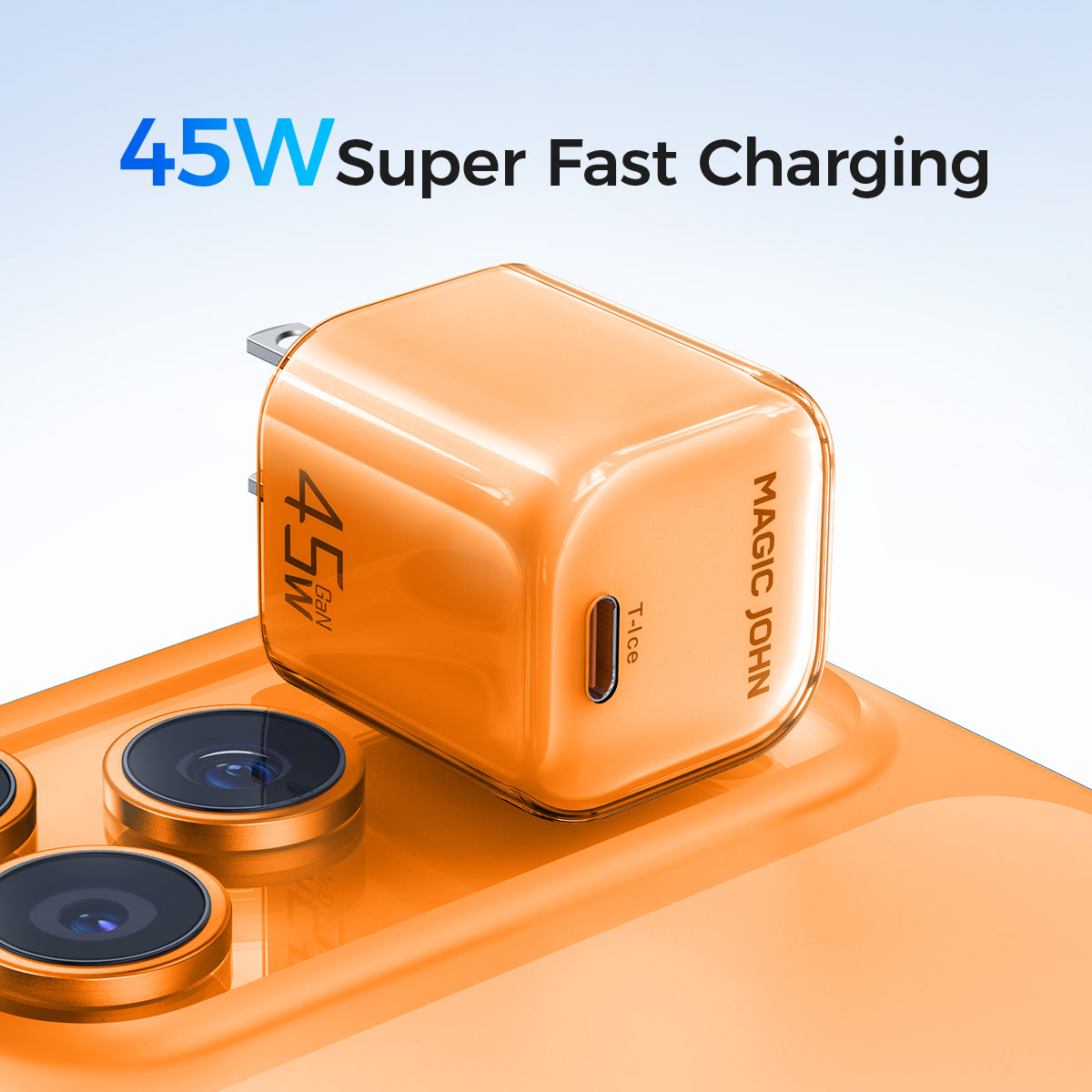 MAGIC JOHN 45W USB-C Fast Charger-Compact Power Adapter for iPhone 17/16/15 Pro Max/Air