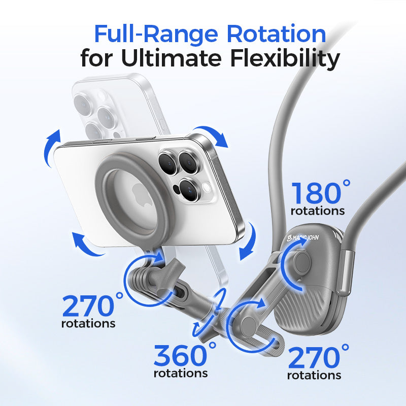 MAGIC JOHN Magnetic Neck Mount Phone Holder with 360° Adjustable & Wearable