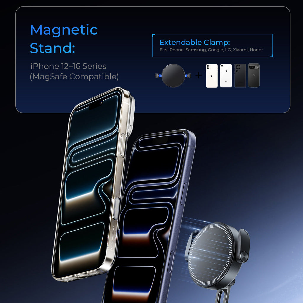 MAGIC JOHN 360° Adjustable Clip-On Car Magnetic Phone Holder