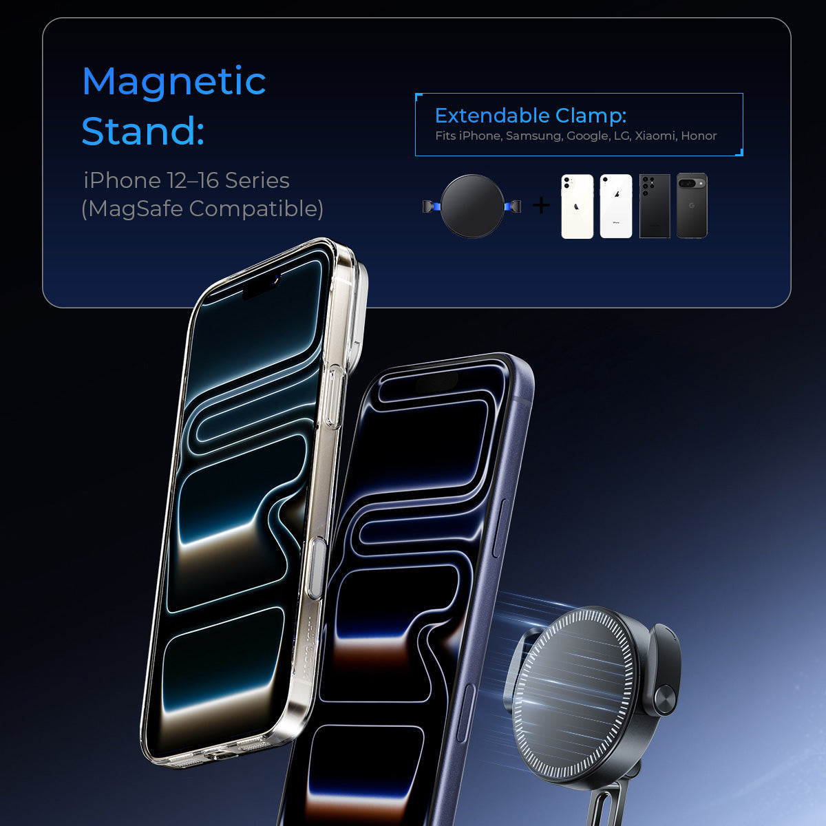 MAGIC JOHN 360° Adjustable Clip-On Car Magnetic Phone Holder