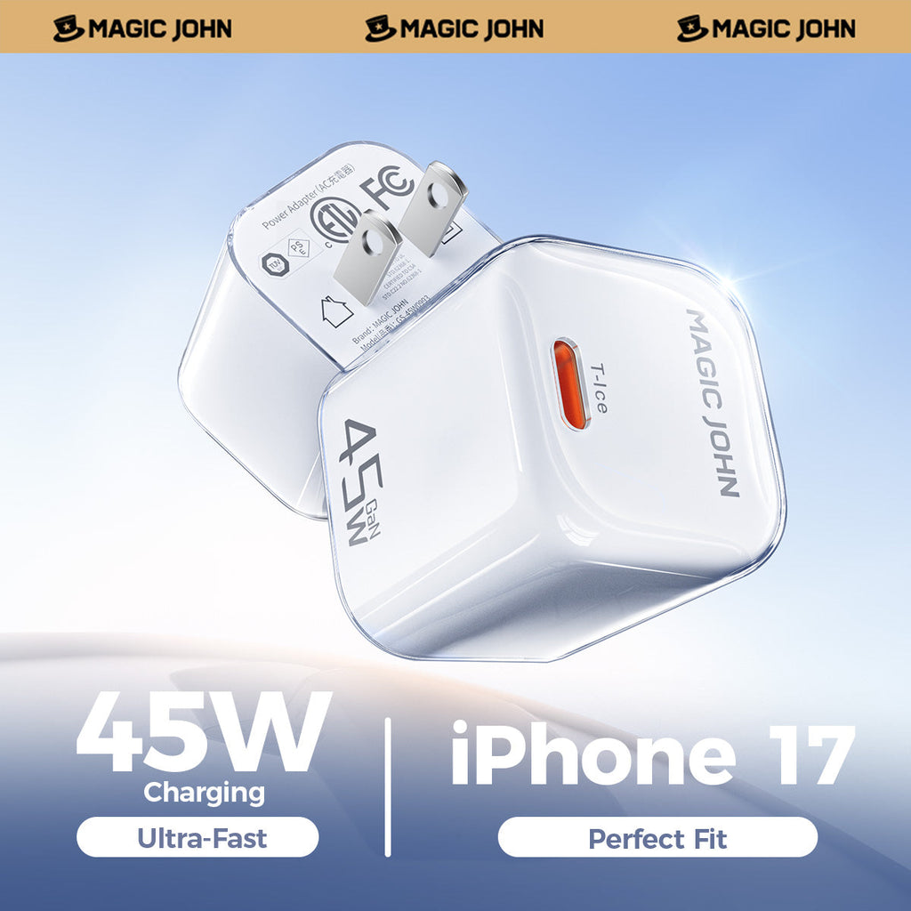 MAGIC JOHN 45W USB-C Fast Charger-Compact Power Adapter for iPhone 17/16/15 Pro Max/Air